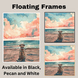 Watercolor Painting of a Dog Sitting on a Sandy Dune Path Watching a Peaceful Ocean Sunset Over Calm Waves on Ready to Hang 1.5" Thick Canvas Wrap, Floating Framed Canvas, Flat Rolled Canvas