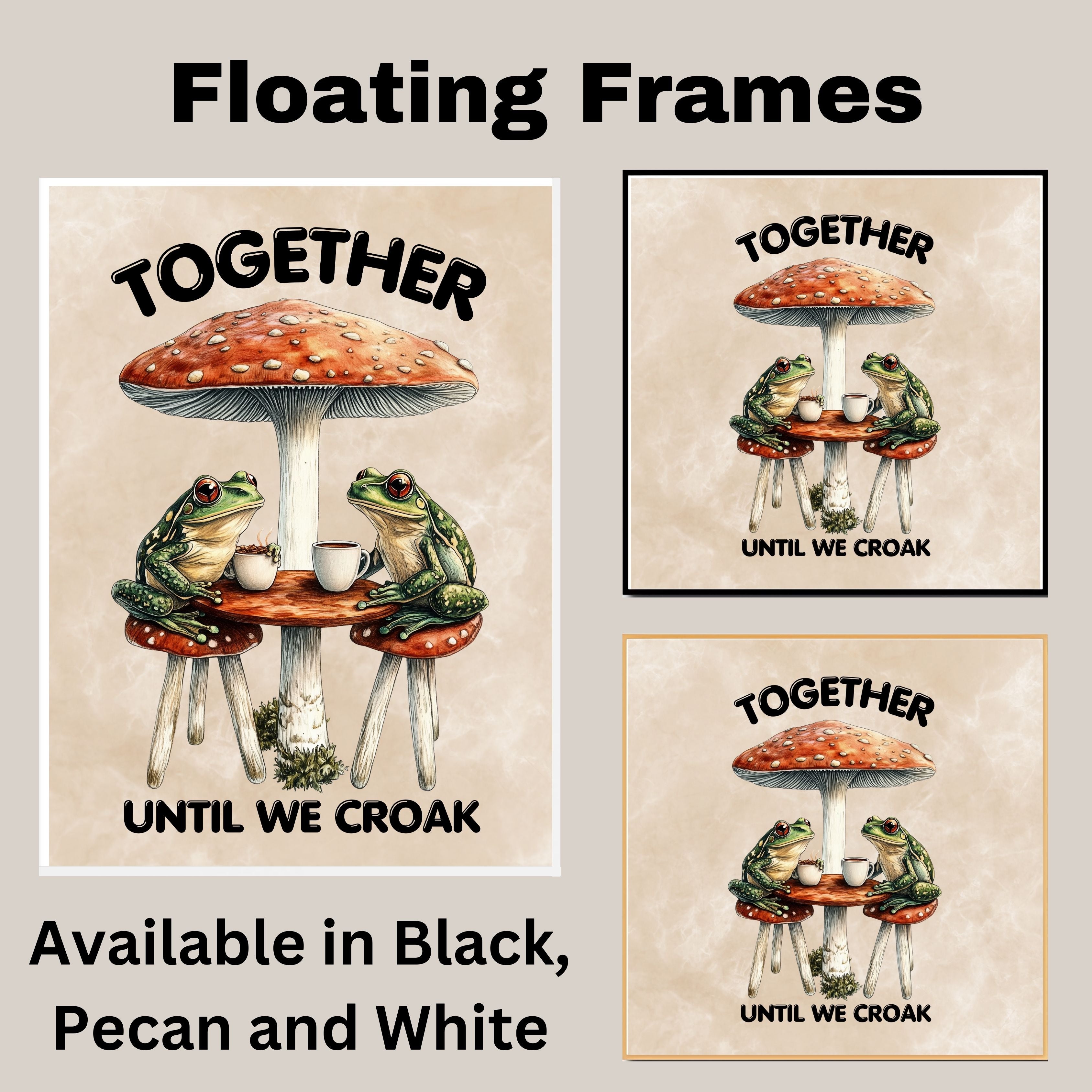 Until We Croak Couple Print, Custom Frog Illustration on 1.5" Thick Canvas Wrap, Floating Framed Canvas, Flat Rolled Canvas