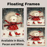 Whimsical Christmas Lion Ice Skating in Red Snowflake Dress and Santa Hat – Festive Holiday Animal Art for Winter Nursery Decor, Gifts, or Seasonal Cheer on Ready to Hang 1.5" Thick Canvas Wrap, Floating Framed Canvas, Flat Rolled Canvas
