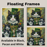 Irish Whiskers: Tuxedo Cat Mom and Four Kittens in a St. Patrick's Day Celebration on Ready to Hang 1.5" Thick Canvas Wrap, Floating Framed Canvas, Flat Rolled Canvas