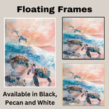Sea Turtles Swimming in Dreamy Pastel Ocean Watercolor with Gentle Waves and Serene Sunset Background on Ready to Hang 1.5" Thick Canvas Wrap, Floating Framed Canvas, Flat Rolled Canvas