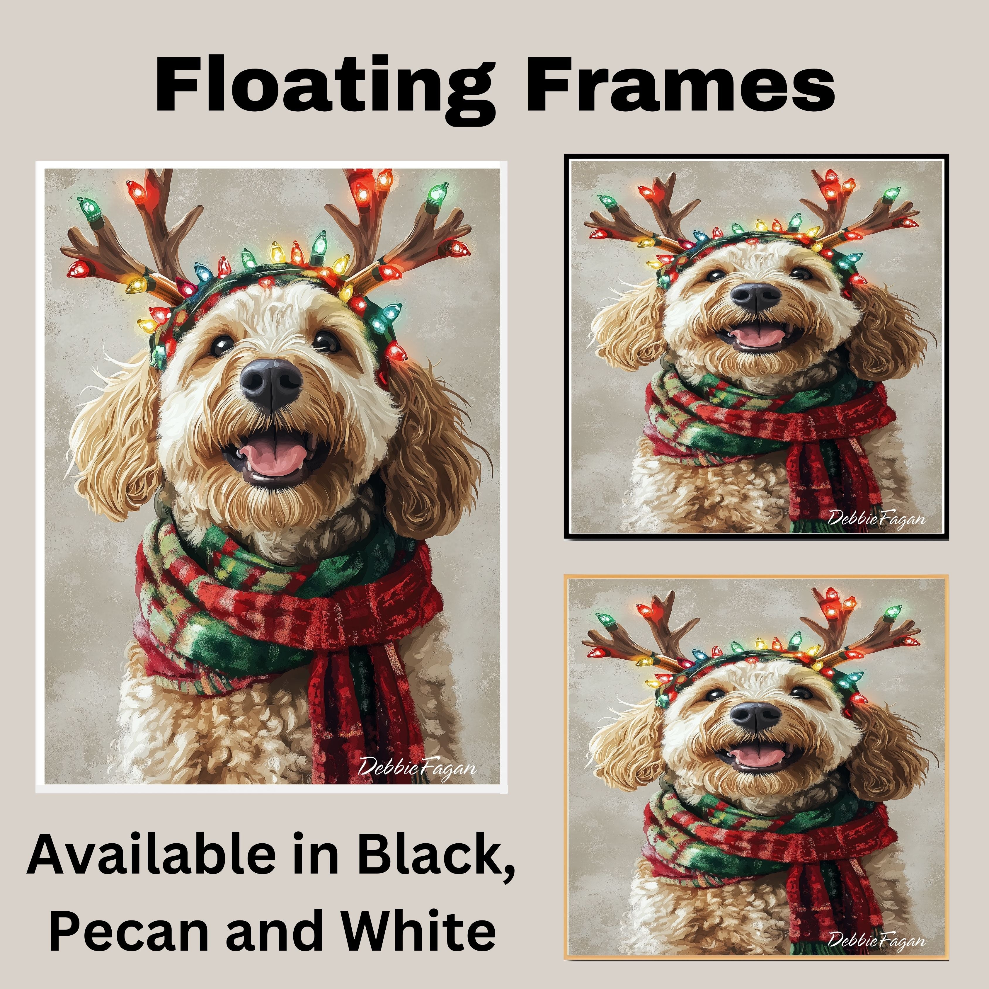 Rustic Joy' - Bernedoodle Dog with Lighted Antlers & Cozy Scarf on Rustic Canvas, Ready to Hang 1.5" Thick Canvas Wrap, Floating Framed Canvas, Flat Rolled Canvas