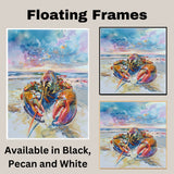 Watercolor Painting of a Vibrant Lobster on the Beach with Ocean Waves and Dramatic Sky in Coastal Marine Style on Ready to Hang 1.5" Thick Canvas Wrap, Floating Framed Canvas, Flat Rolled Canvas