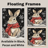 "Snowy Serenity Bunny" - Bunny in Red Scarf Sitting in Winter Snow on Ready to Hang 1.5" Thick Canvas Wrap, Floating Framed Canvas, Flat Rolled Canvas