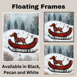 Festive Dachshund in Red Sleigh Winter Wonderland Art Whimsical Christmas Dog Illustration in Snowy Forest Scene for Holiday Pet Lovers and Seasonal Décor on Ready to Hang 1.5" Thick Canvas Wrap, Floating Framed Canvas, Flat Rolled Canvas