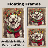 Christmas Bliss - 'Snowy Sparkles' - Dog with Lit Antlers & Festive Scarf on Rustic Canvas, Ready to Hang 1.5" Thick Canvas Wrap, Floating Framed Canvas, Flat Rolled Canvas