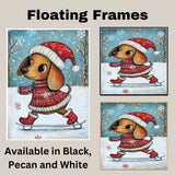 Whimsical Christmas Dachshund Ice Skating in Red Holiday Outfit Adorable Winter Art for Dog Lovers and Festive Home Décor on Ready to Hang 1.5" Thick Canvas Wrap, Floating Framed Canvas, Flat Rolled Canvas