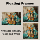 Painting of Two Adorable Deer in Colorful Pajamas Sitting Together on a Bed with Big Eyes Surrounded by Soft Pillows in a Cozy Whimsical and Playful Setting on Ready to Hang 1.5" Thick Canvas Wrap, Floating Framed Canvas, Flat Rolled Canvas