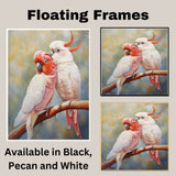Romantic Cockatoo Pair Artwork Featuring Pale Pink and White Parrots with Fluffy Crests Cuddling on a Branch in a Soft Nature-Inspired Background on Ready to Hang 1.5" Thick Canvas Wrap, Floating Framed Canvas, Flat Rolled Canvas