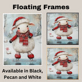 Whimsical Christmas Lamb Ice Skating in Red Santa Hat and Scarf – Cute Holiday Animal Artwork for Winter Nursery Decor, Christmas Gifts, or Seasonal Displays on Ready to Hang 1.5" Thick Canvas Wrap, Floating Framed Canvas, Flat Rolled Canvas