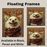 American Eskimo Winter Magic - 'Snowy Sparkle' - American Eskimo Dog with Festive Lighted Antlers & Holiday Scarf, Ready to Hang 1.5" Thick Canvas Wrap, Floating Framed Canvas, Flat Rolled Canvas