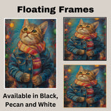 Christmas Kitten in Scarf and Jacket Adorable Holiday Cat Painting Festive Winter Scene Perfect for Cozy Home Office Seasonal Decoration or Christmas Gift on Ready to Hang 1.5" Thick Canvas Wrap, Floating Framed Canvas, Flat Rolled Canvas