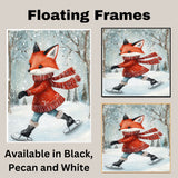 Whimsical Christmas Fox Ice Skating in Red Sweater and Scarf Canvas or Wall Art Print on Ready to Hang 1.5" Thick Canvas Wrap, Floating Framed Canvas, Flat Rolled Canvas