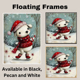 Whimsical Christmas Dog Ice Skating in Red Hat and Scarf Winter Art Print or Canvas for Festive Holiday Decor on Ready to Hang 1.5" Thick Canvas Wrap, Floating Framed Canvas, Flat Rolled Canvas