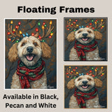 Rustic Merriment' - Bernedoodle Dog with Festive Antlers & Warm Scarf on Rustic Canvas Ready to Hang 1.5" Thick Canvas Wrap, Floating Framed Canvas, Flat Rolled Canvas