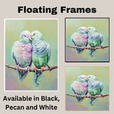 Pastel Colored Doves in a Loving Embrace Capturing Romance and Peace Ideal for Serene Spaces and Special Occasions like Anniversaries or Weddings on Ready to Hang 1.5" Thick Canvas Wrap, Floating Framed Canvas, Flat Rolled Canvas