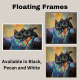 Painting of Two Cute Black Cats with Big Green Eyes Cuddled Together Under a Colorful Blanket Surrounded by Expressive Brush Strokes and Bright Vibrant Colors on Ready to Hang 1.5" Thick Canvas Wrap, Floating Framed Canvas, Flat Rolled Canvas