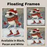 Whimsical Christmas Frog Ice Skating in Red Boots and Santa Hat Adorable Winter Animal Wall Art for Kids Room, Nursery, Holiday Decor, or Festive Gift Idea on Ready to Hang 1.5" Thick Canvas Wrap, Floating Framed Canvas, Flat Rolled Canvas
