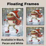 Whimsical Christmas Frog Ice Skating in Red Santa Hat and Scarf Funny Winter Animal Art Print for Kids Room Holiday Decor or Seasonal Gallery Wall on Ready to Hang 1.5" Thick Canvas Wrap, Floating Framed Canvas, Flat Rolled Canvas