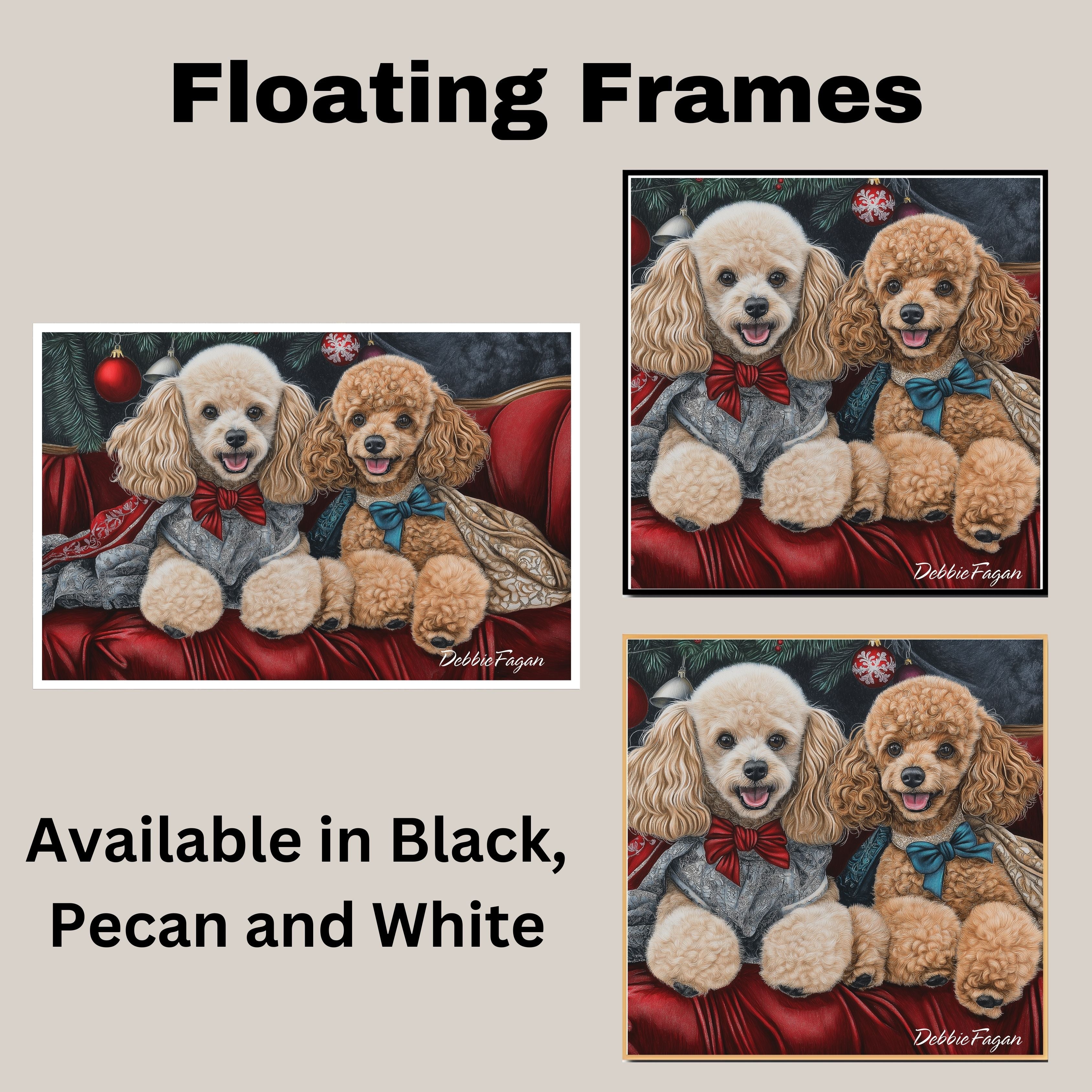 Dog Christmas Canvas - "Victorian Sophistication" - Stylish Poodles in Vintage Attire on Ready to Hang 1.5" Thick Canvas Wrap, Floating Framed Canvas, Flat Rolled Canvas