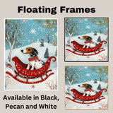 Dachshund in Red Sleigh Winter Forest Scene Whimsical Christmas Dog Wall Art, Holiday Pet Illustration, Cozy Festive Decor or Gift for Dog Lovers on Ready to Hang 1.5" Thick Canvas Wrap, Floating Framed Canvas, Flat Rolled Canvas