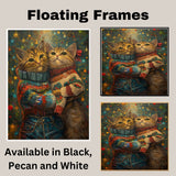 Christmas Kittens Hugging in Cozy Sweaters Adorable Holiday Cat Painting Festive Winter Scene for Home Office Seasonal Decoration or Christmas Gift on Ready to Hang 1.5" Thick Canvas Wrap, Floating Framed Canvas, Flat Rolled Canvas