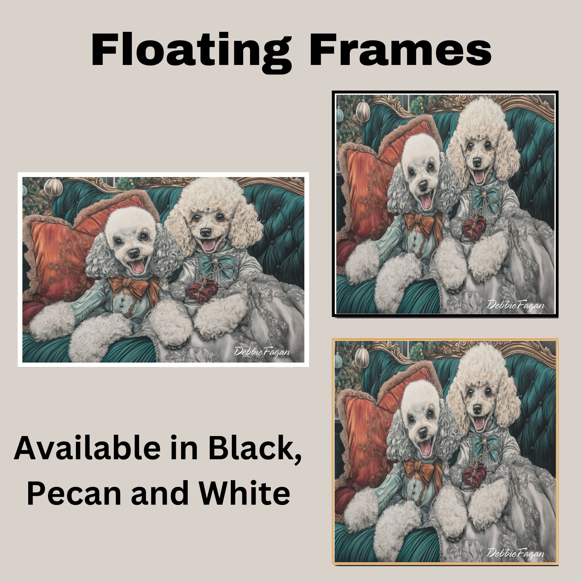 Poodle Christmas Canvas - "Victorian Grace" - Charming Dogs Adorned in Victorian Attire on Ready to Hang 1.5" Thick Canvas Wrap, Floating Framed Canvas, Flat Rolled Canvas