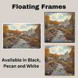 Whispers of Fall – Oil Painting Print of a Village Stream on Ready to Hang 1.5" Thick Canvas Wrap, Floating Framed Canvas, Flat Rolled Canvas