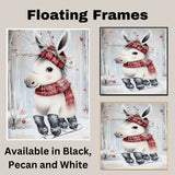 Whimsical Christmas Donkey Ice Skating in Red Plaid Scarf and Antler Hat Canvas or Wall Art Print on Ready to Hang 1.5" Thick Canvas Wrap, Floating Framed Canvas, Flat Rolled Canvas