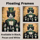 Irish Charm: Tuxedo Cat Mom and Four Kittens in St. Patrick's Day Attire on Ready to Hang 1.5" Thick Canvas Wrap, Floating Framed Canvas, Flat Rolled Canvas
