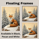 Tranquil Winter Fox Canvas – Realistic Red Fox Sitting in Snowy Forest with Pine Trees and Falling Snow on Ready to Hang 1.5" Thick Canvas Wrap, Floating Framed Canvas, Flat Rolled Canvas