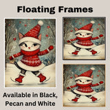 Christmas Wall Art Featuring Cute Cat Ice Skating in Red Sweater and Santa Hat Whimsical Holiday Print for Cat Lovers and Cozy Seasonal Winter Home Décor on Ready to Hang 1.5" Thick Canvas Wrap, Floating Framed Canvas, Flat Rolled Canvas