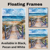 Dramatic Coastal Boardwalk Watercolor Painting – Path to the Ocean with Windswept Dunes and Stormy Sky on Ready to Hang 1.5" Thick Canvas Wrap, Floating Framed Canvas, Flat Rolled Canvas