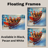 Dog Christmas Canvas  - "Puppy Joyride" - Adorable Puppies in Santa Hats on a Sleigh in Winter Wonderland on Ready to Hang 1.5" Thick Canvas Wrap, Floating Framed Canvas, Flat Rolled Canvas