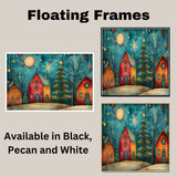 Twinkling Stars and Holiday Dreams – Christmas Folk Art Print on Ready to Hang 1.5" Thick Canvas Wrap, Floating Framed Canvas, Flat Rolled Canvas