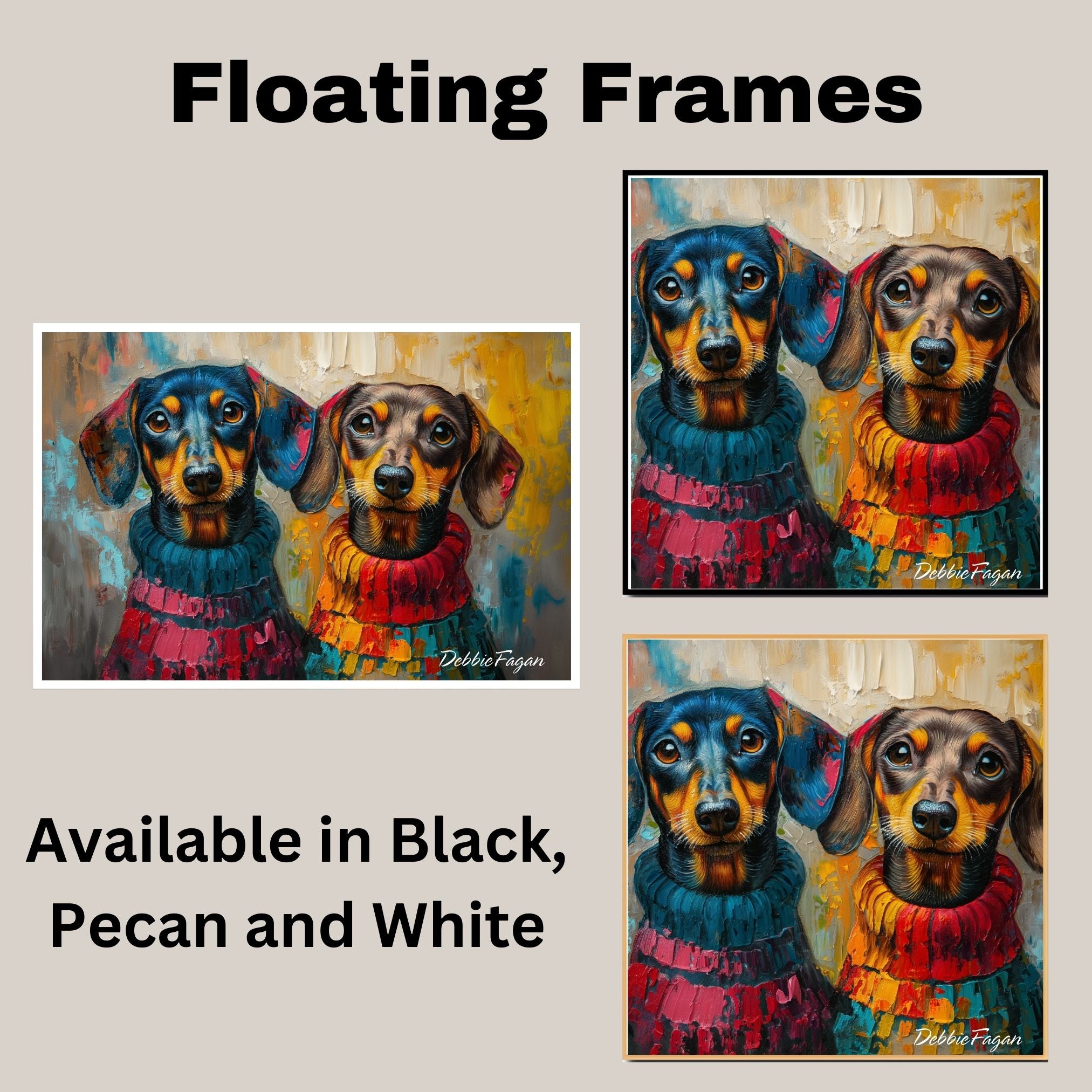 Dachshund Christmas Canvas - "Dapper Doxies" - Cute Colorful Wieners in Cozy Sweaters on Ready to Hang 1.5" Thick Canvas Wrap, Floating Framed Canvas, Flat Rolled Canvas