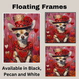Royal Charm: Chihuahua in an Elegant European Red Dress and Hat with a Heartfelt Touch Sophisticated Painting on Ready to Hang 1.5" Thick Canvas Wrap, Floating Framed Canvas, Flat Rolled Canvas
