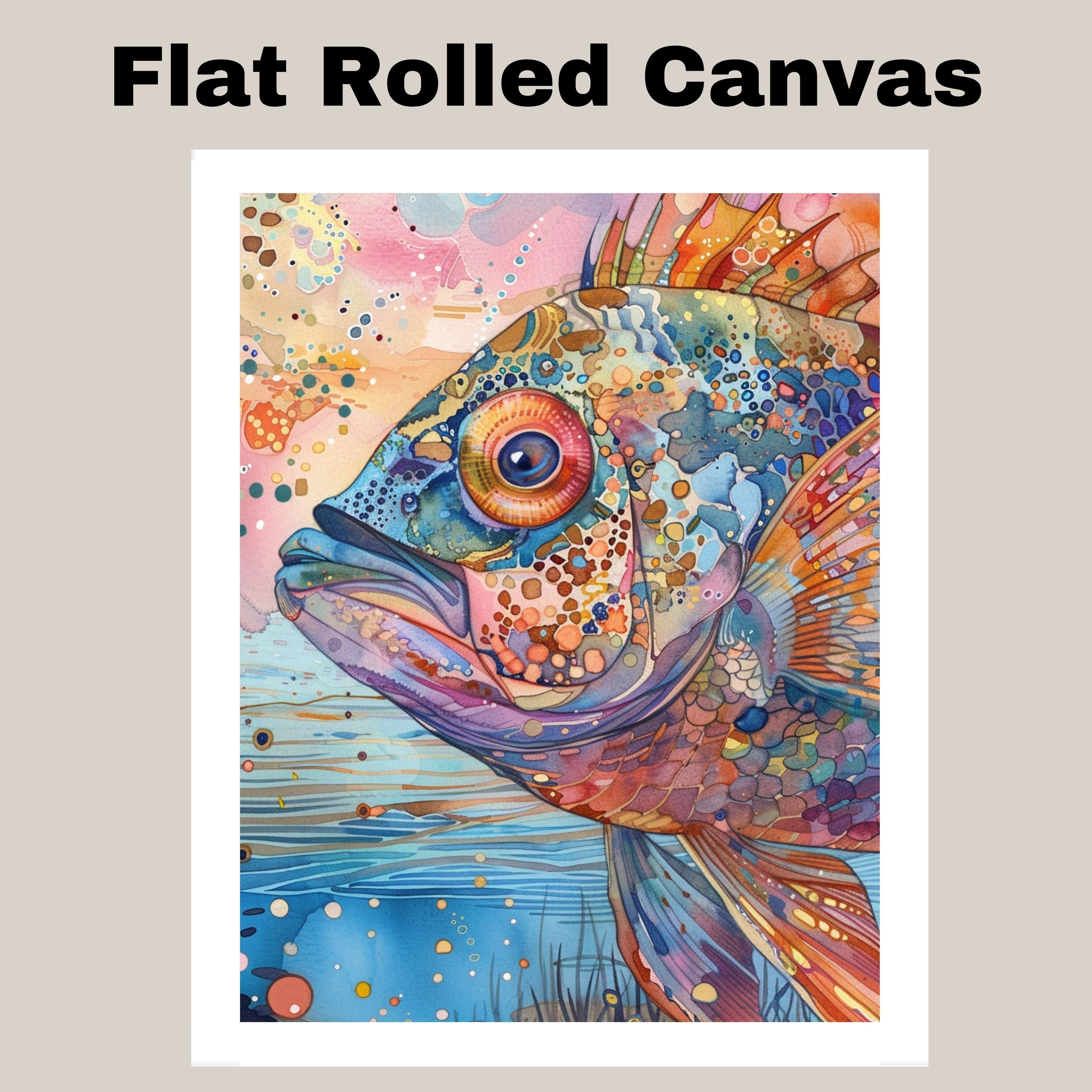 Abstract Watercolor Fish Close-Up in Multicolor Pattern with Ocean Background for Aquatic Wall Art Lovers on Ready to Hang 1.5" Thick Canvas Wrap, Floating Framed Canvas, Flat Rolled Canvas