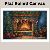 Dachshund Christmas Canvas - "Doxie Fireside Festivities" - Wiener by the Fireplace on Christmas Eve on Ready to Hang 1.5" Thick Canvas Wrap, Floating Framed Canvas, Flat Rolled Canvas