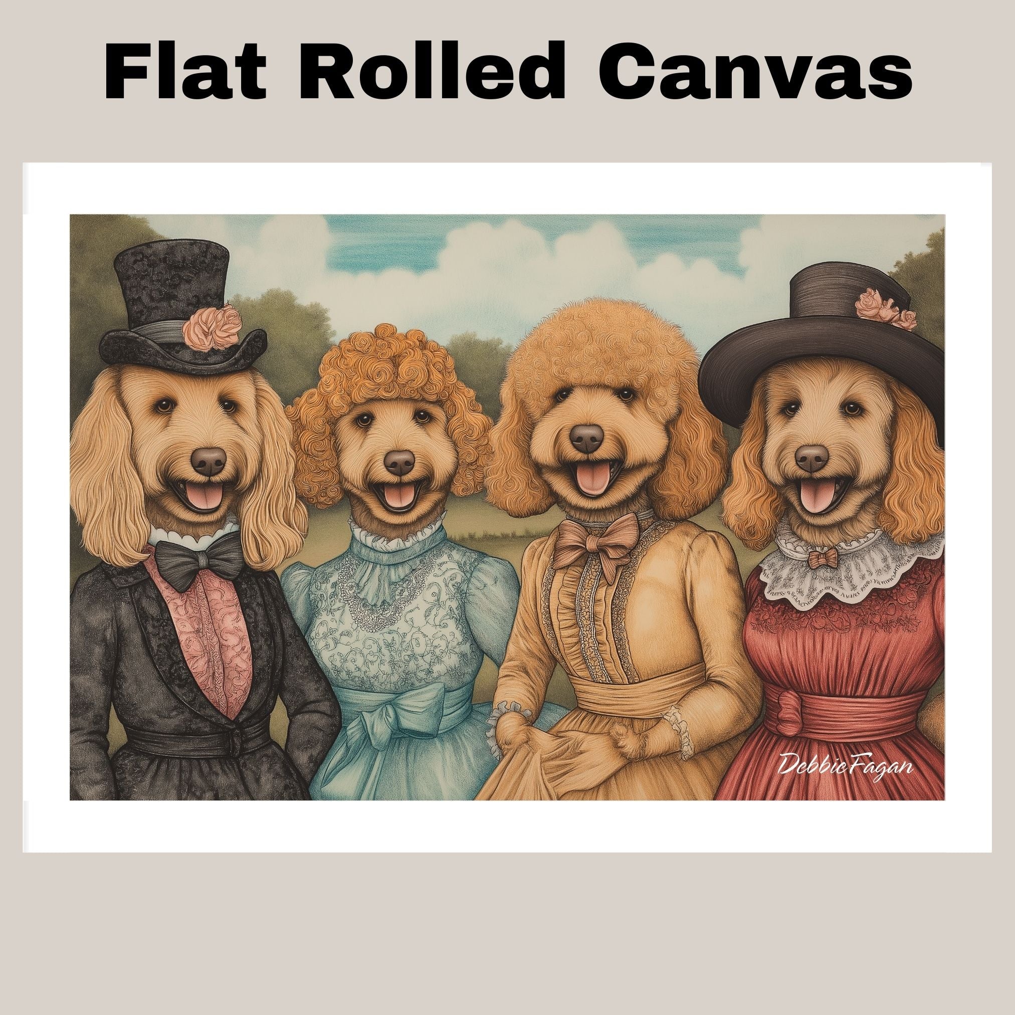 Poodle Christmas Canvas - "Vintage Canine Capers" - Playful Pup Portraits in Costumes on Ready to Hang 1.5" Thick Canvas Wrap, Floating Framed Canvas, Flat Rolled Canvas