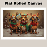 Dachshund Christmas Canvas - "Doxie Delight" - Festive Lighted Weiner Dogs in Winter Snow on Ready to Hang 1.5" Thick Canvas Wrap, Floating Framed Canvas, Flat Rolled Canvas