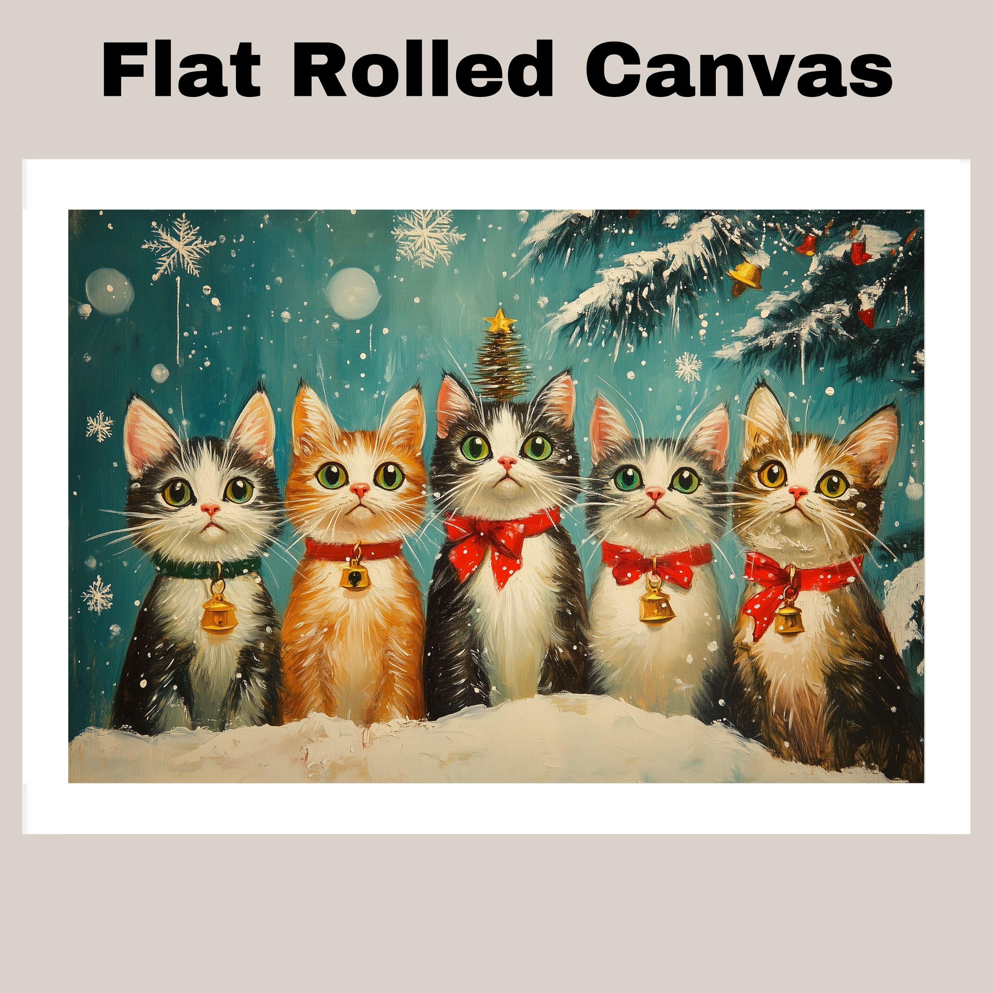 "Frosty Fun: Five Kittens in a Winter Wonderland" Ð Cutie Cats in the Snow on Ready to Hang 1.5" Thick Canvas Wrap, Floating Framed Canvas, Flat Rolled Canvas