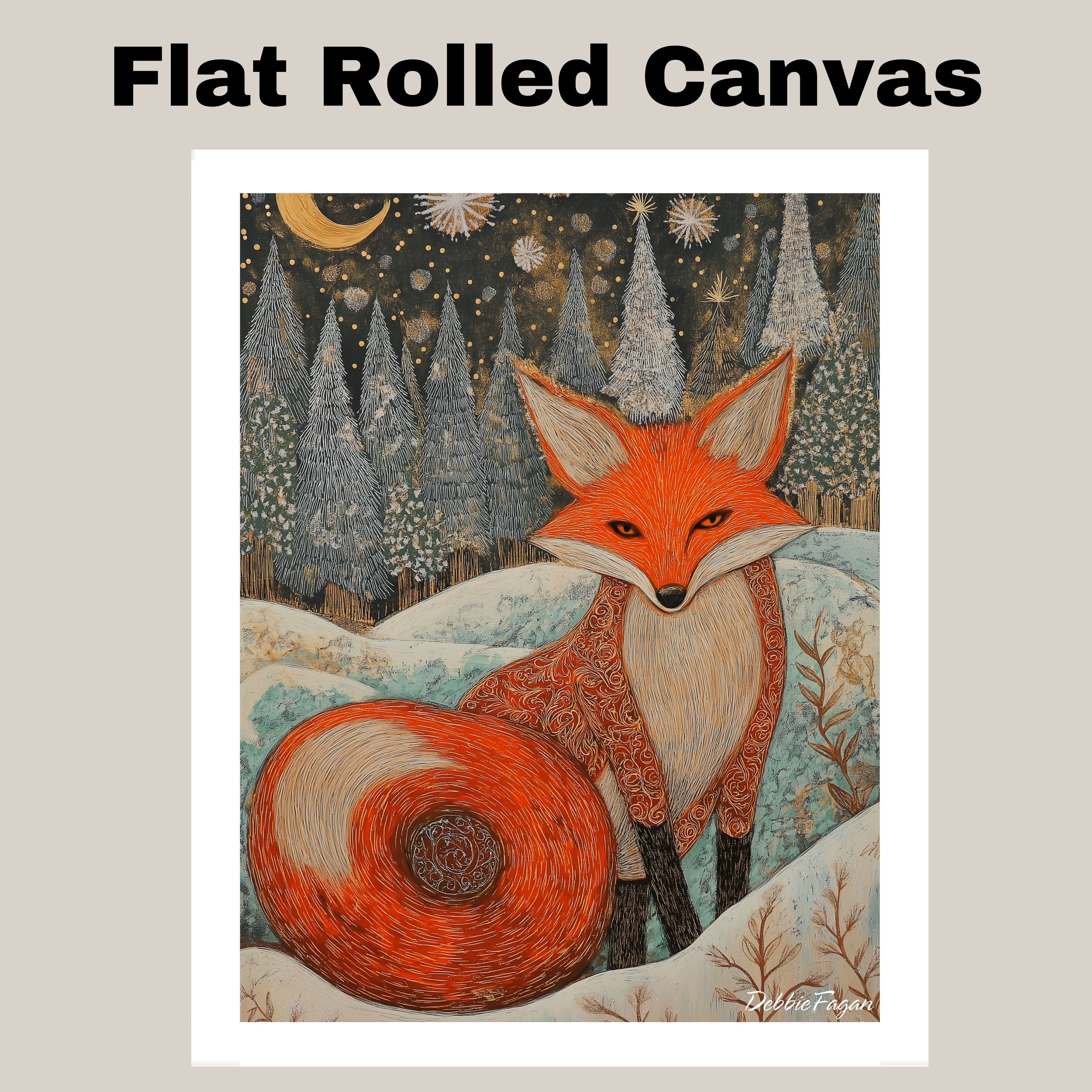 Mystical Winter Fox Canvas – Ornate Red Fox in Snowy Forest Under Moonlight and Sparkling Snowflakes on Ready to Hang 1.5" Thick Canvas Wrap, Floating Framed Canvas, Flat Rolled Canvas
