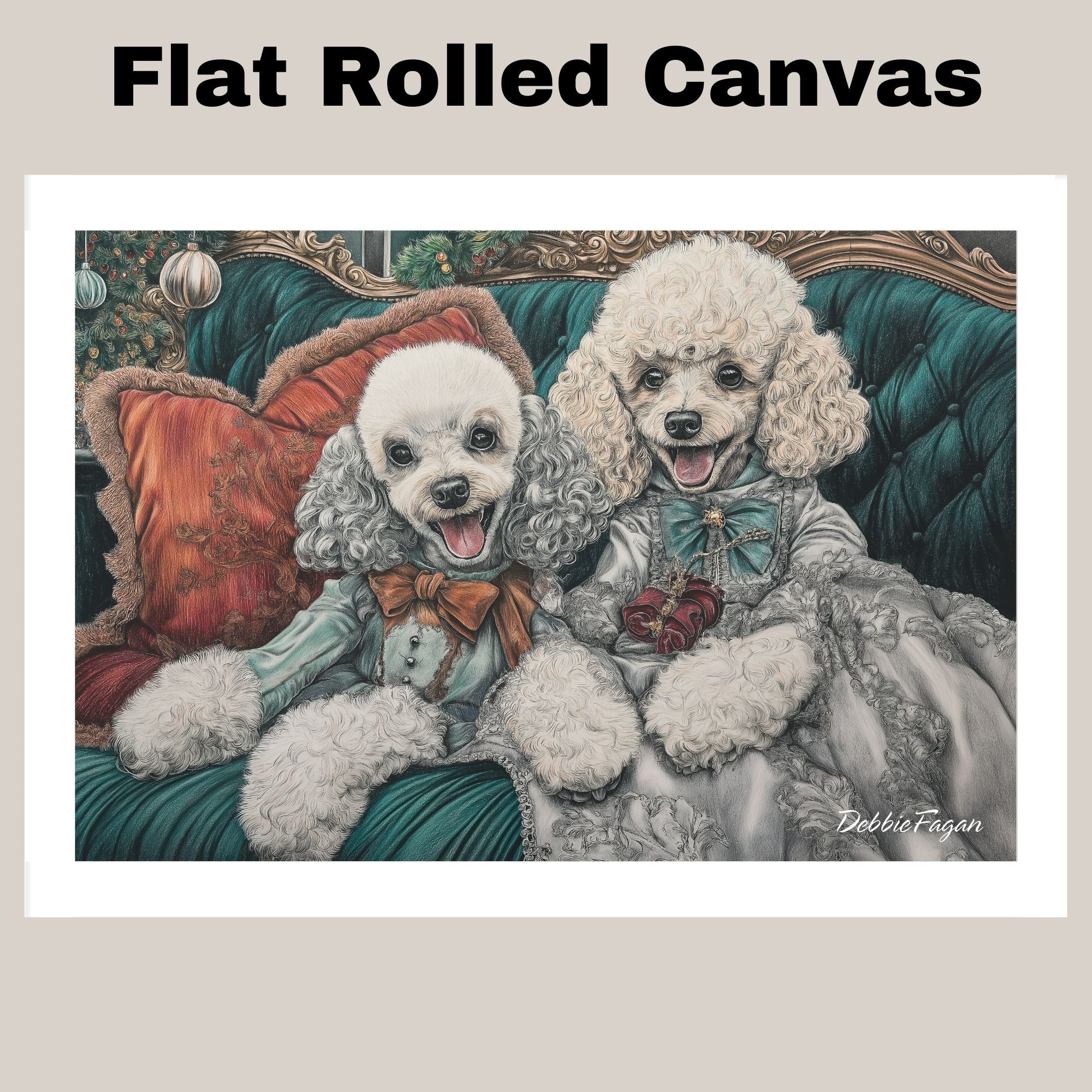 Poodle Christmas Canvas - "Victorian Grace" - Charming Dogs Adorned in Victorian Attire on Ready to Hang 1.5" Thick Canvas Wrap, Floating Framed Canvas, Flat Rolled Canvas