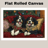 Christmas Canvas - "Victorian Appeal" - Bernese Mountain Dogs in Classic Attire on Ready to Hang 1.5" Thick Canvas Wrap, Floating Framed Canvas, Flat Rolled Canvas