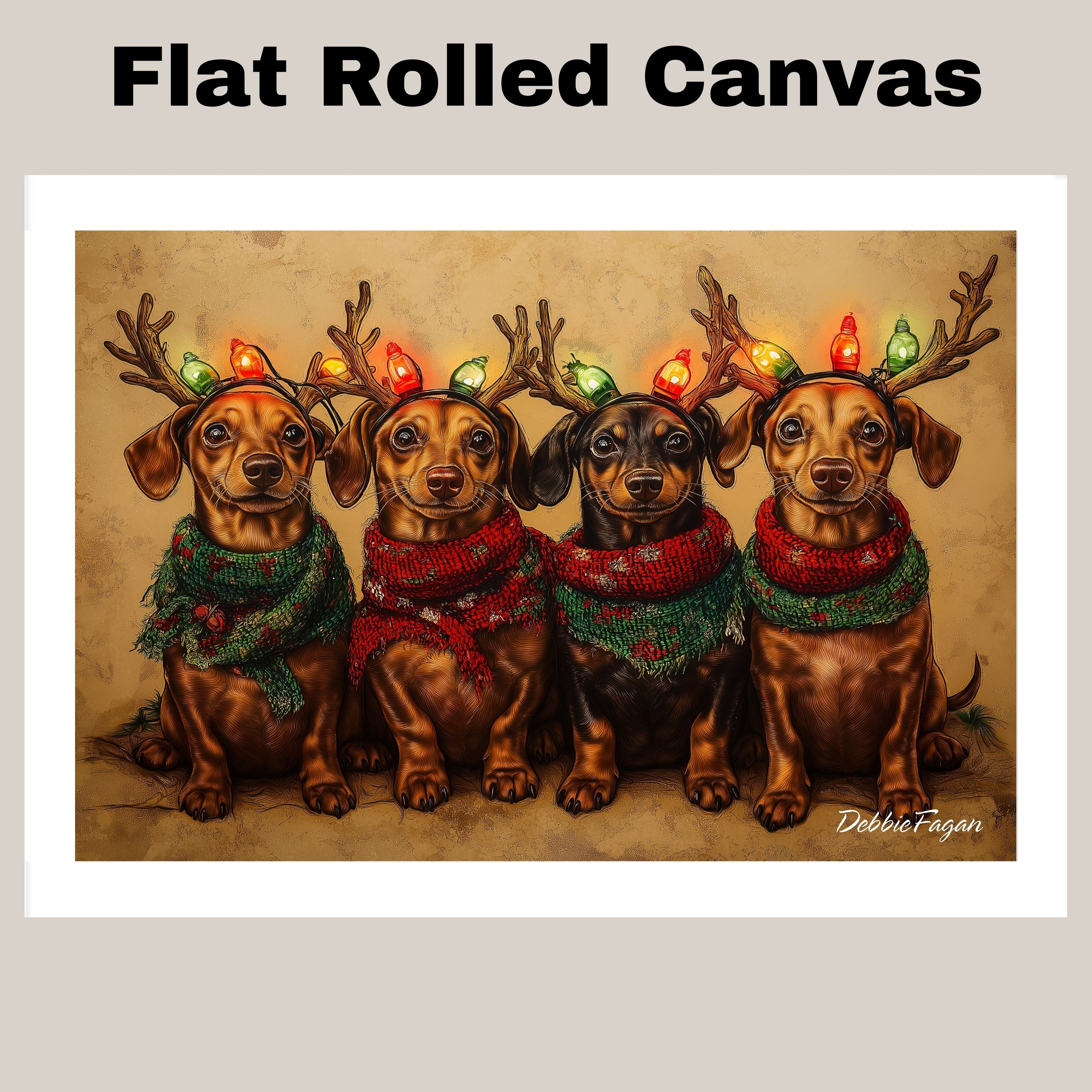 Dachshund Christmas Canvas - "Rusty Rudolph" - Festively Adorned Dachshund in Cozy Scarves Rustic Style Art on Ready to Hang 1.5" Thick Canvas Wrap, Floating Framed Canvas, Flat Rolled Canvas