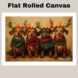 Dachshund Christmas Canvas - "Rusty Rudolph" - Festively Adorned Dachshund in Cozy Scarves Rustic Style Art on Ready to Hang 1.5" Thick Canvas Wrap, Floating Framed Canvas, Flat Rolled Canvas