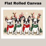 French Bulldogs Christmas Canvas - "Frenchie Frost" - with Festive Antlers in Winter Snow on Ready to Hang 1.5" Thick Canvas Wrap, Floating Framed Canvas, Flat Rolled Canvas