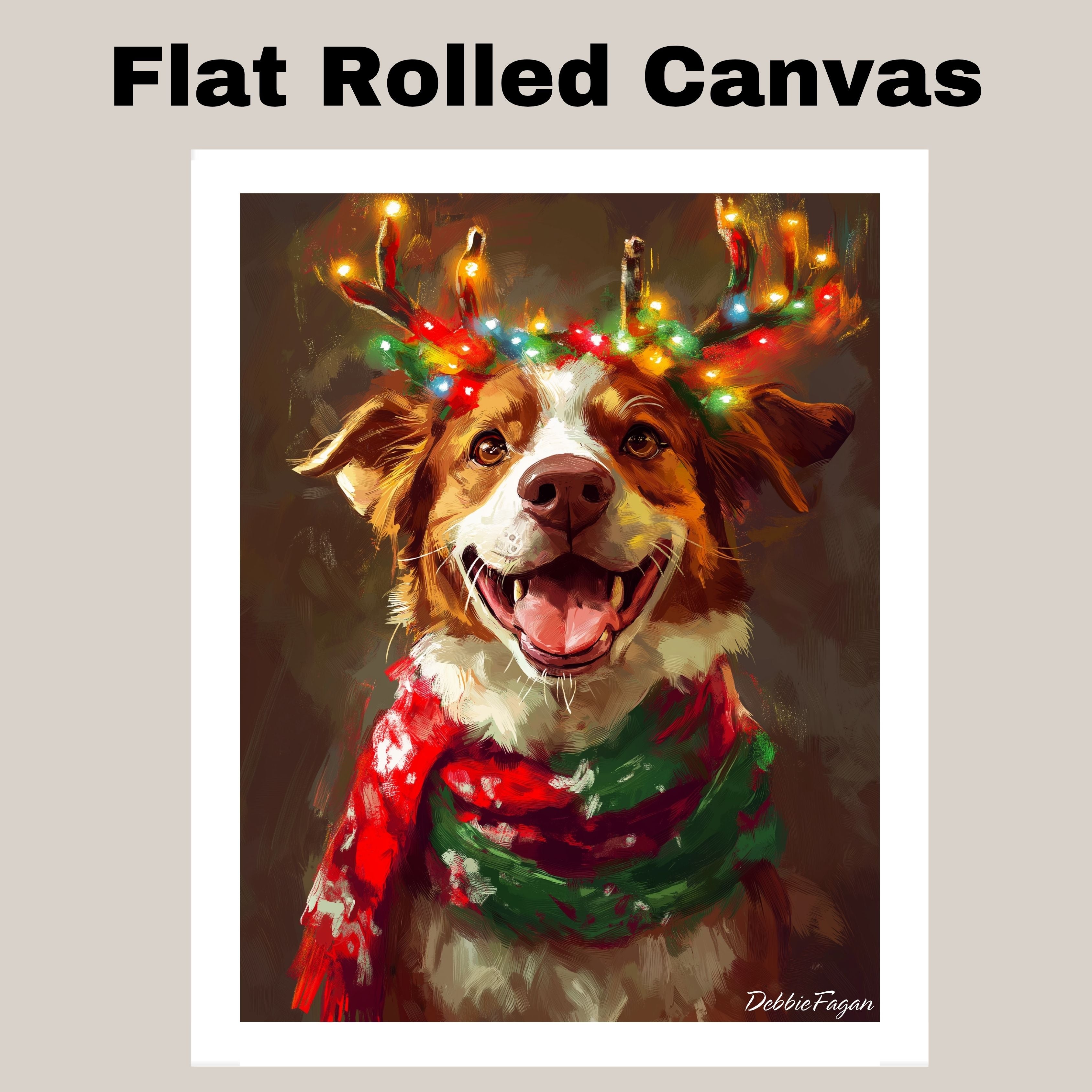 Christmas Glow - 'Rustic Wonder' - Australian Shepherd with Twinkling Antlers & Festive Scarf Rustic, Ready to Hang 1.5" Thick Canvas Wrap, Floating Framed Canvas, Flat Rolled Canvas