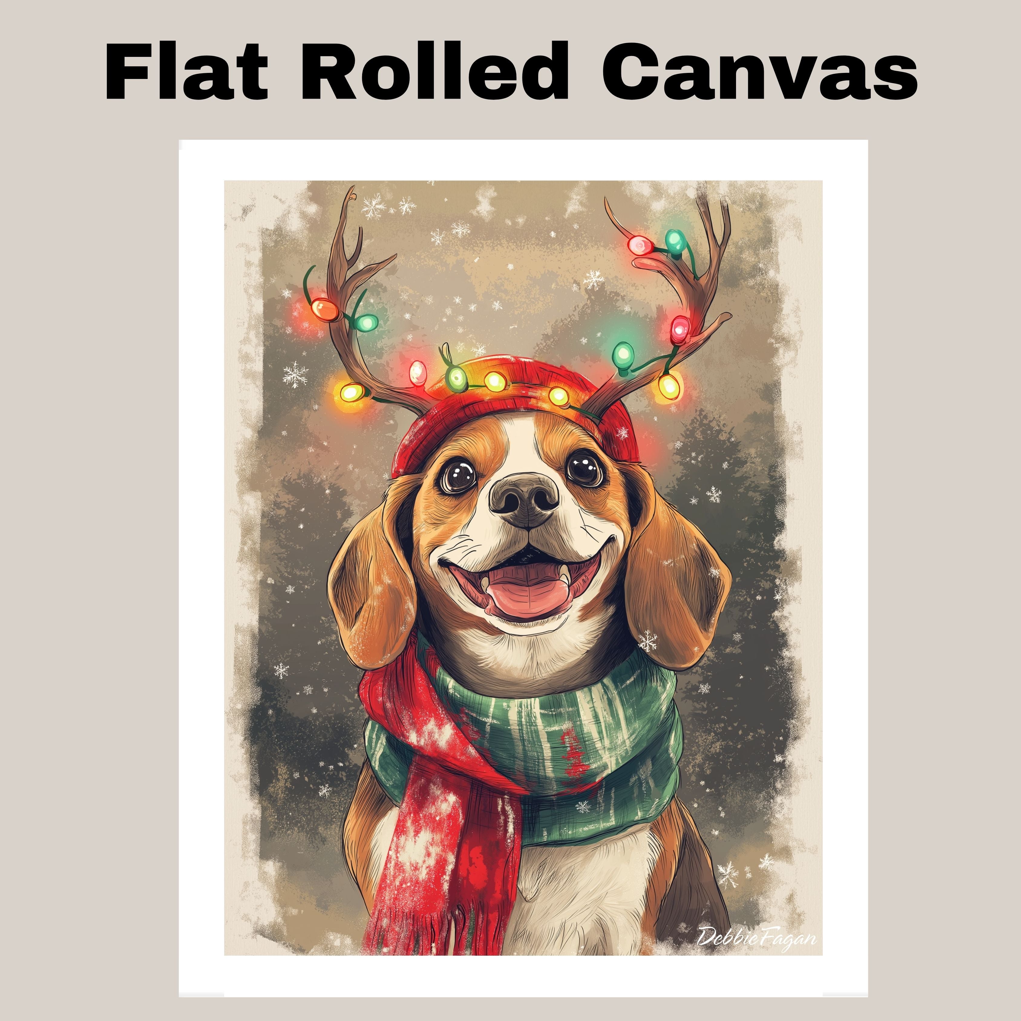 Beagle Winter Wonderland - 'Forest Festivities' - Beagle Dog with Christmas Lights & Scarf in Snowy Forest, Ready to Hang 1.5" Thick Canvas Wrap, Floating Framed Canvas, Flat Rolled Canvas